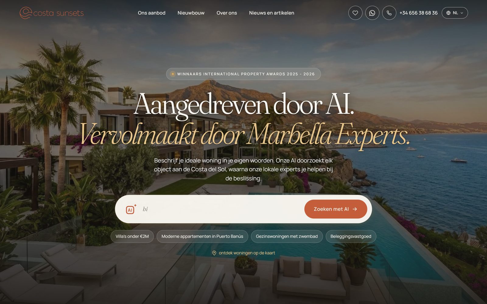 costasunsets.com homepage in Dutch — the same site, native in another language