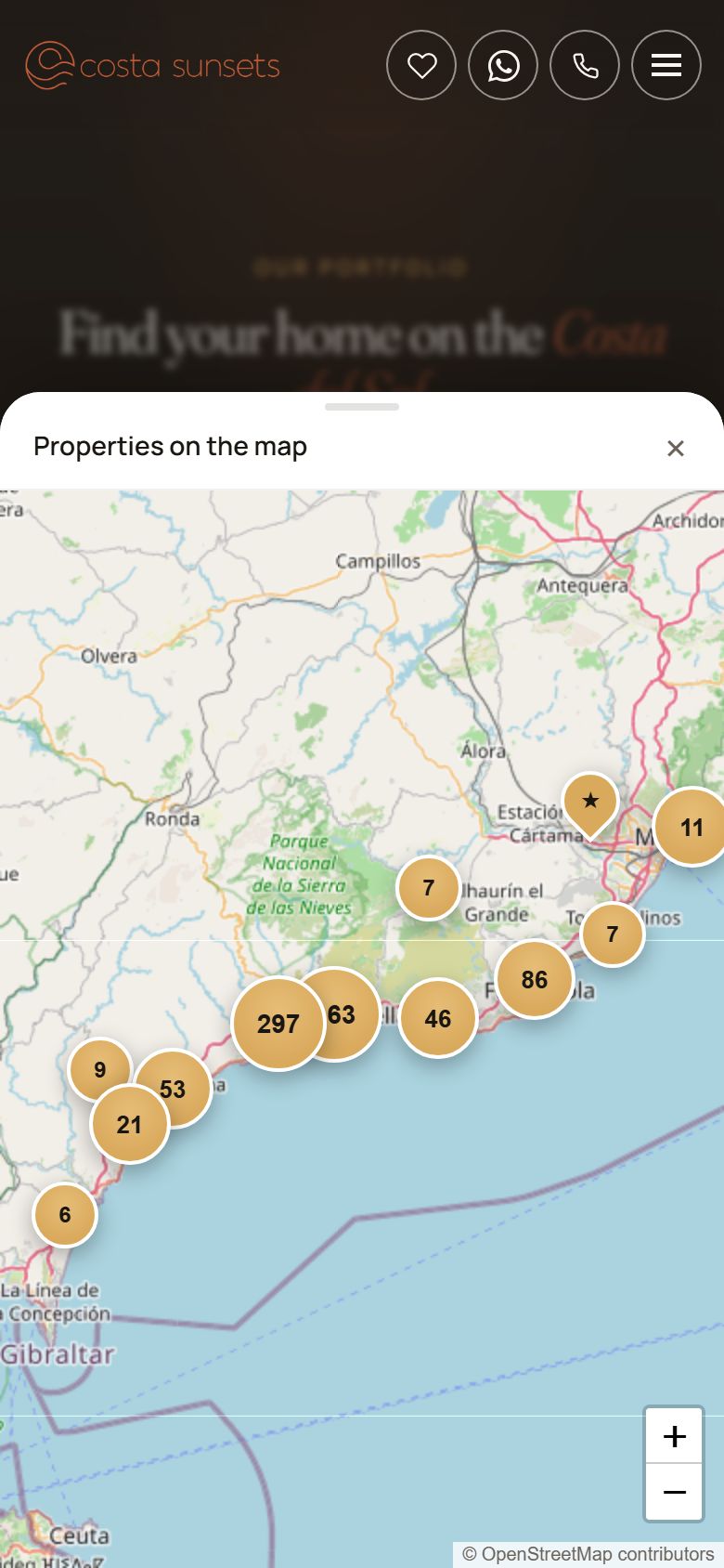The map on mobile — clustered listings in a full-screen sheet