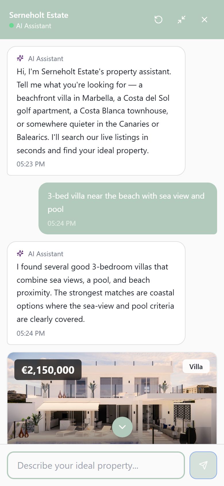 The same Finder conversation on a phone — full screen